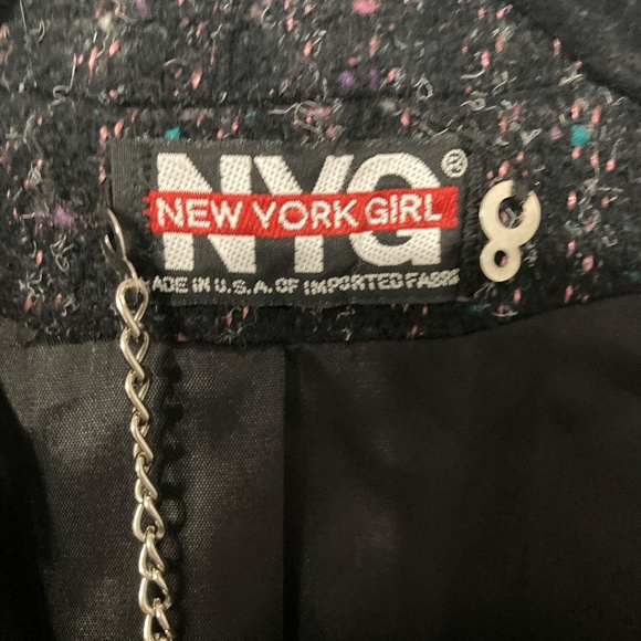 VINTAGE 80s Coat NEW YORK GIRL Size 16 Subtle Pink & Teal w/ Leather Trim Union - Picture 5 of 8